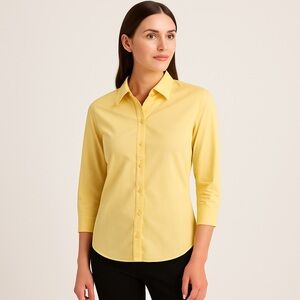 VAN HEUSEN Yellow Button-Up Stretch Blouse Medium
